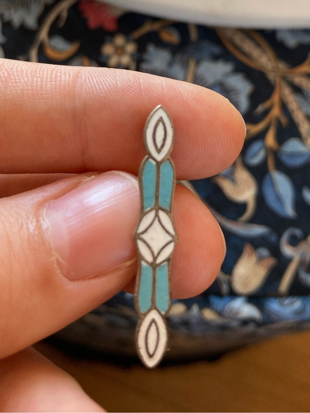Antique Victorian Blue & White Enamel Lingerie/Lace Pin